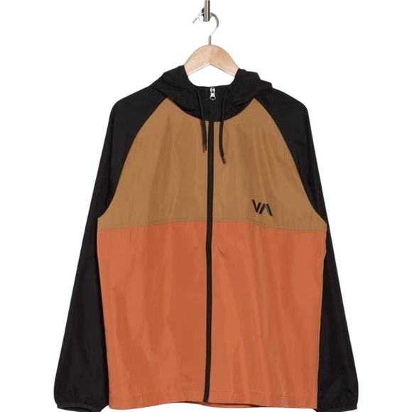 RVCA NWT Men's Black Ryder jacket Orange tan Windbreaker lightweight colorblock